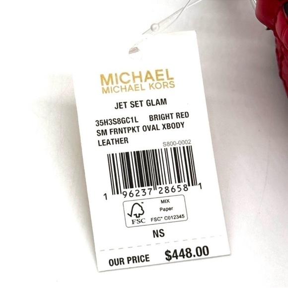 Michael Kors Large Jet Set Glam Leather Snakeskin Oval Crossbody Bag Red/Gold - Picture 10 of 10